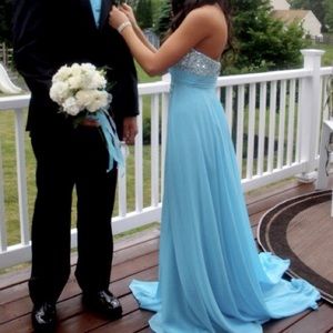 Baby blue strapless prom dress